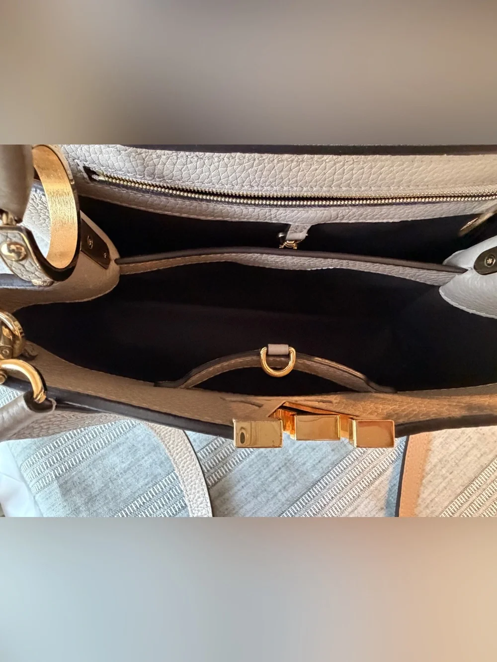 Louis Vuitton Beige/Light Taupe Leather Satchel with Gold LV Accent